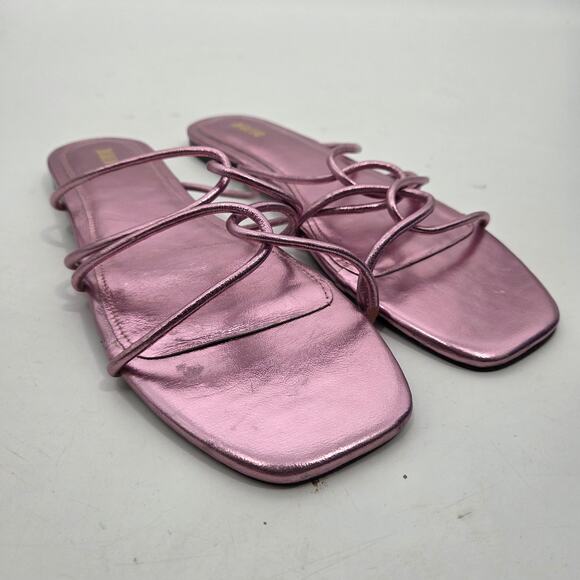 Anthropologie Maeve Strappy Sandals SZ 9M Pink Purple Metallic Casual Open Flats - Picture 1 of 6